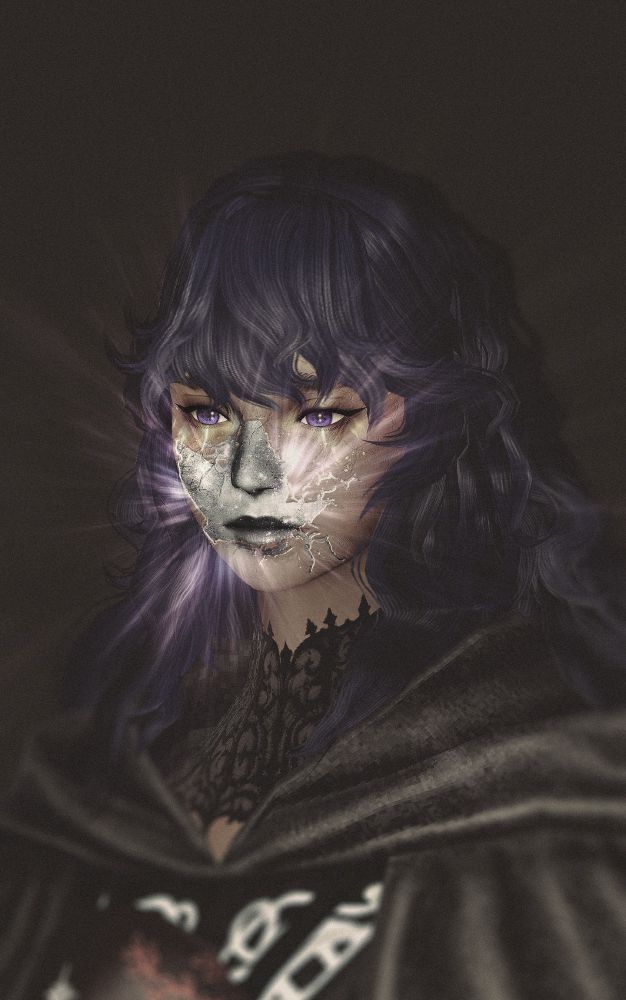 Post-process edit of Amethyst, an original character designed for the figure "Azem" from the videogame Final Fantasy 14.

The edit is inspired by the broken face doll trend, which was originally from NewDad’s album cover, "Madra".