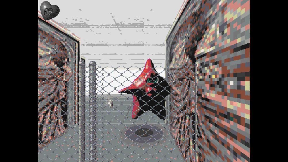 A starfish with a large eye lurks behind a chainlink fence