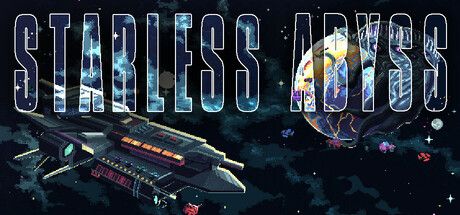 Starless Abyss logo with a human spaceship (non-realistic) and an Eldritch ship (looking like a vein-covered egg) waiting to engage in combat