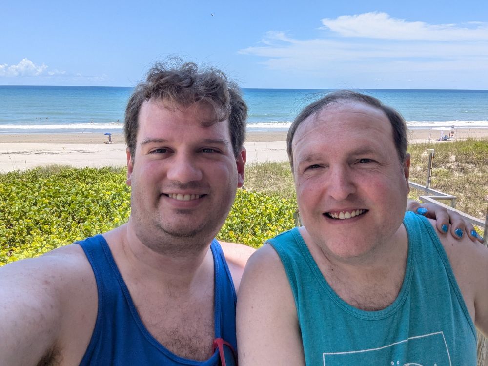 Ryan and I smiling in front of the Atlantic Ocean