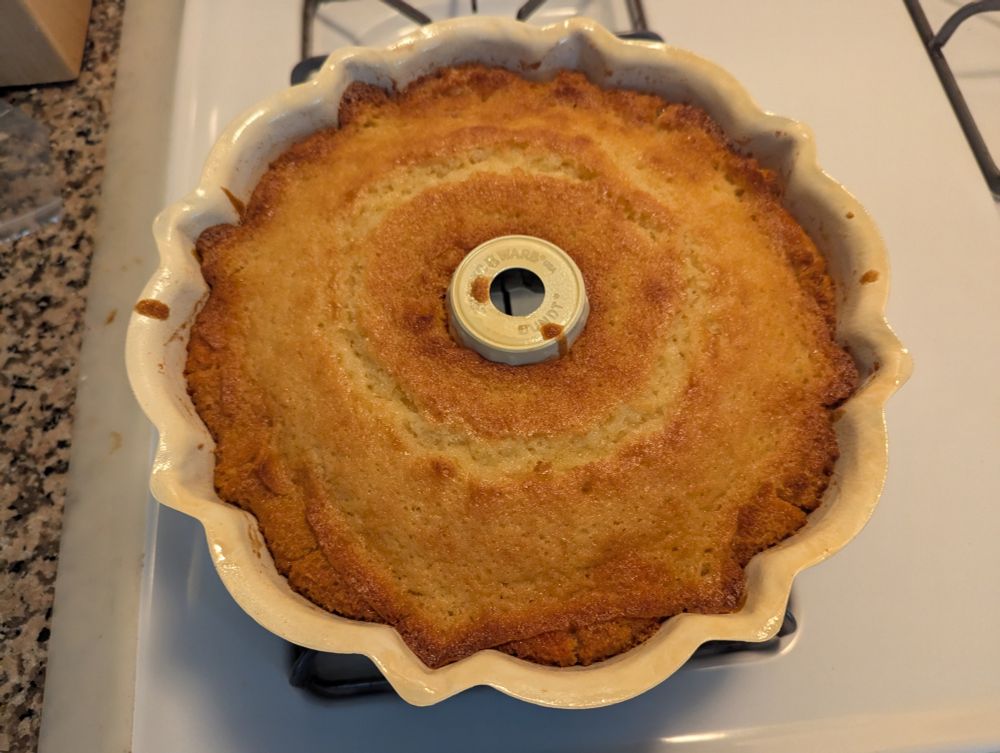 Cake in Bundt pan, straight out of the oven