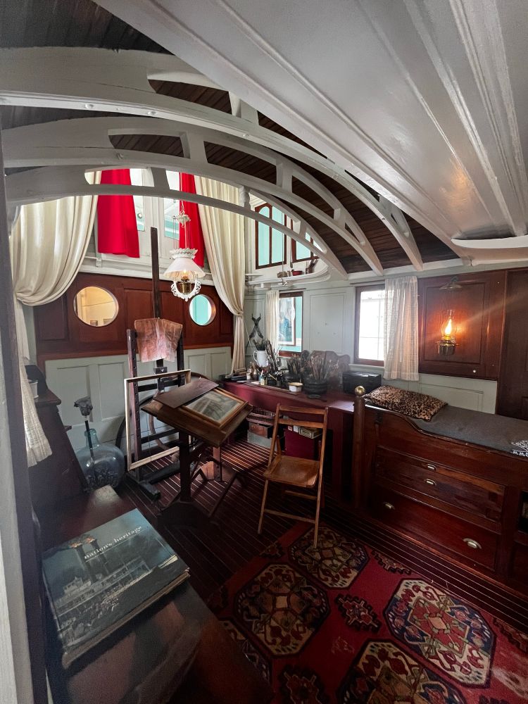 John Noble’s art studio in his house boat.