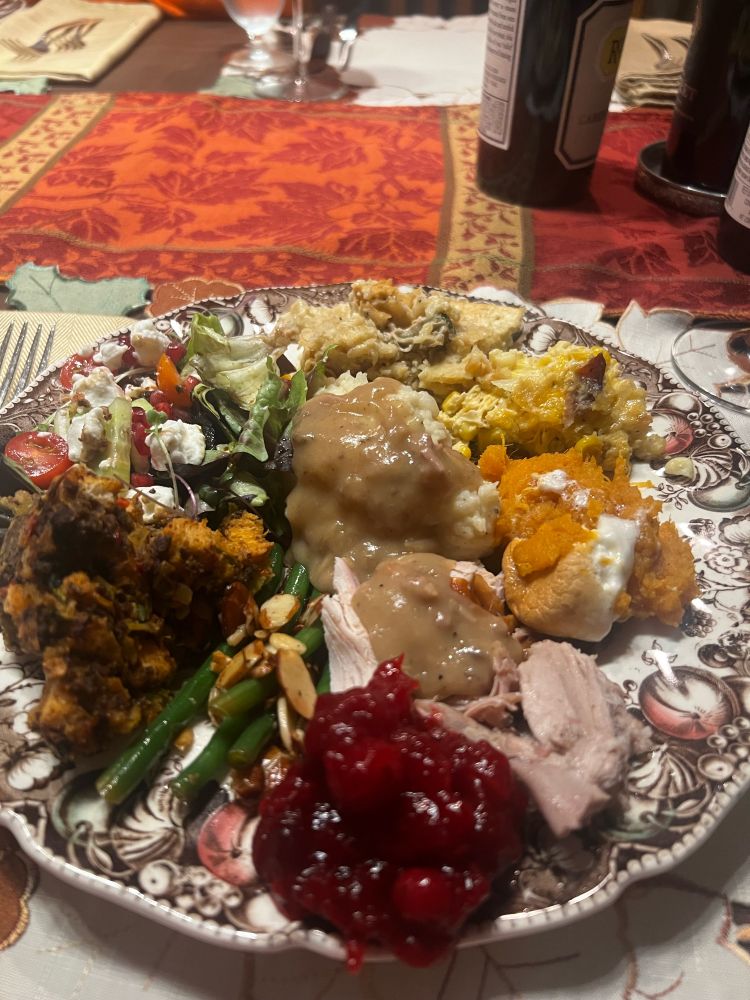 Loaded Thanksgiving plate. 