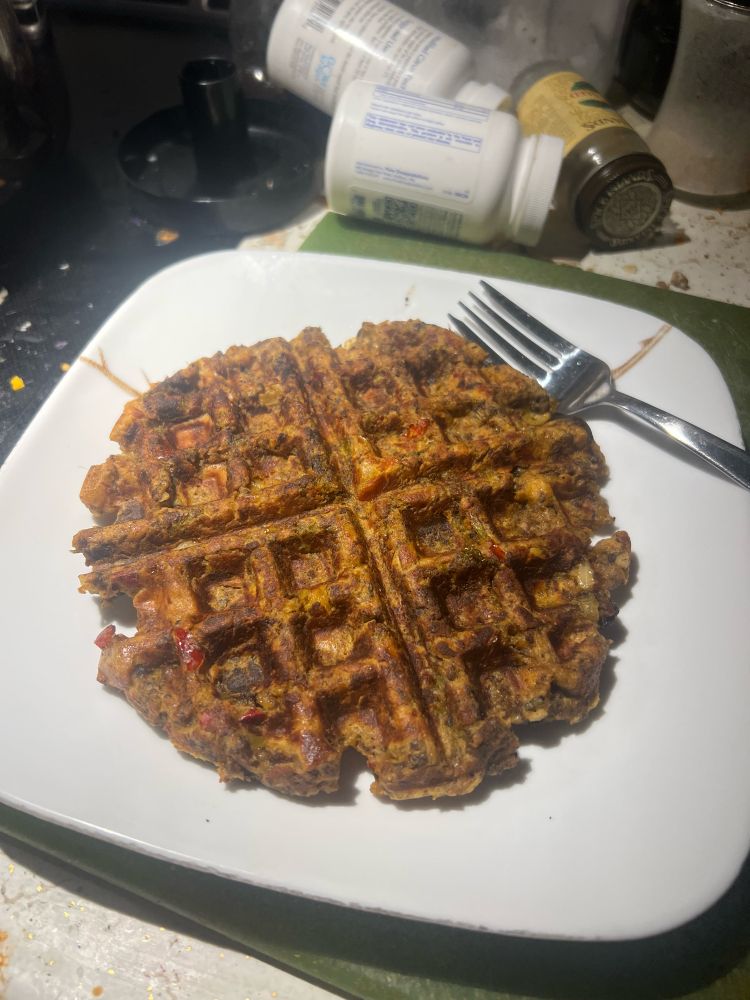 Waffle made from turkey dressing. 