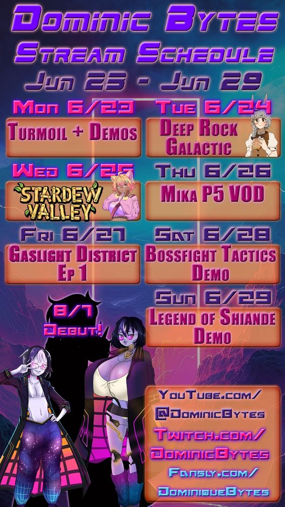 Dominic Bytes schedule 6/23 - 6/29