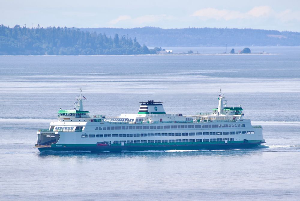 A photo of the Washington State Ferries system’s MV Wenatchee sailing on Puget Sound. 