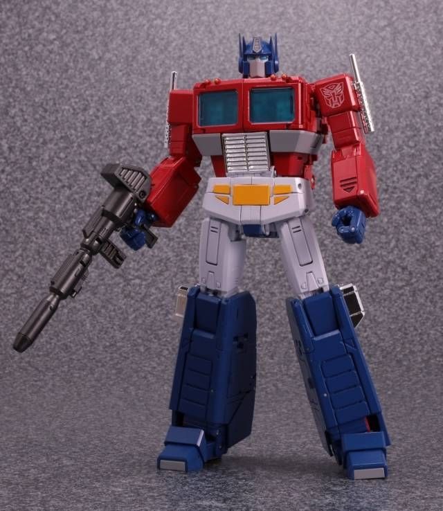 Modern Masterpiece Optimus Prime, a sleek red and blue robot slavishly accurate to his appearance in the cartoons