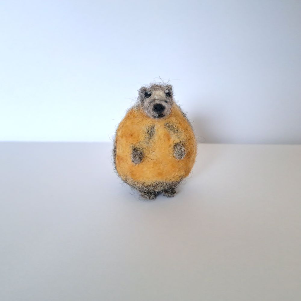 Needle felted version of a very fat yellow bellied marmot