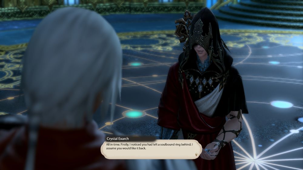 Crystal Exarch: All in time. Firstly, I noticed you had left a soulbound ring behind. I assume you would like it back. 
