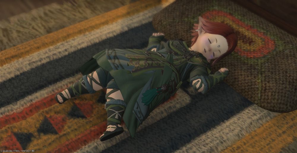 Lunowli, passed out on her bed 