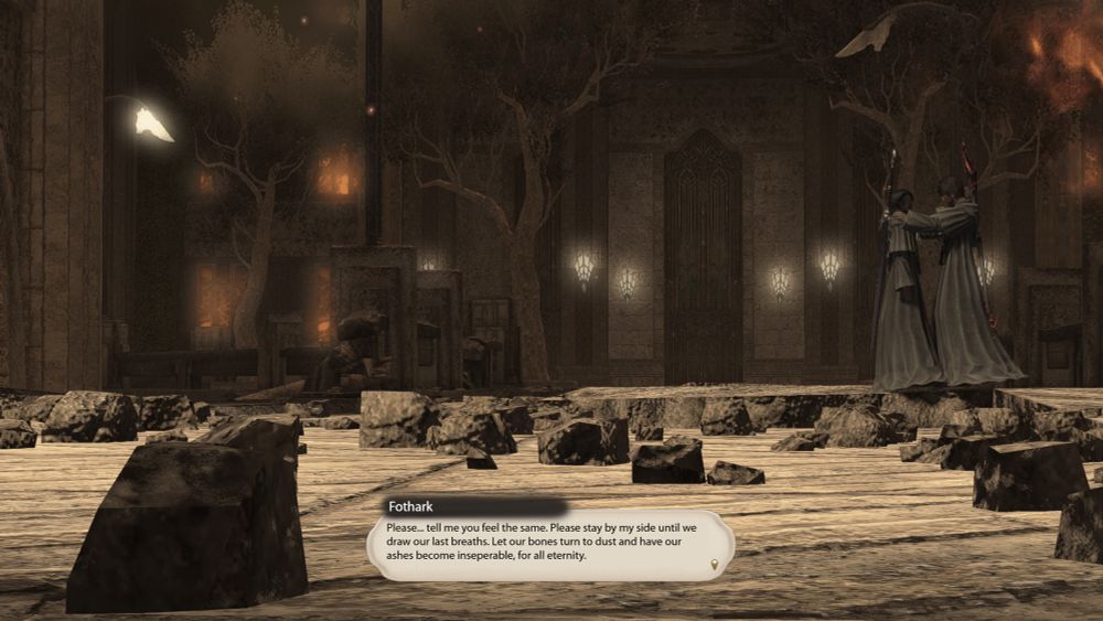 Fothark: Please... tell me you feel the same. Please stay by my side until we draw our last breaths. Let our bones turn to dust and have our ashes become inseperable, for all eternity.