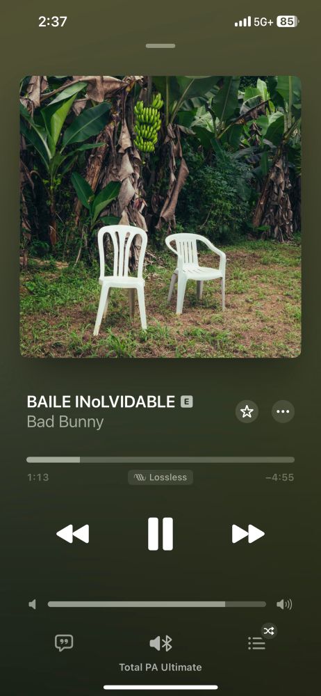 Screen grab of Apple Music playing Baile Inolvidable by Bad Bunny