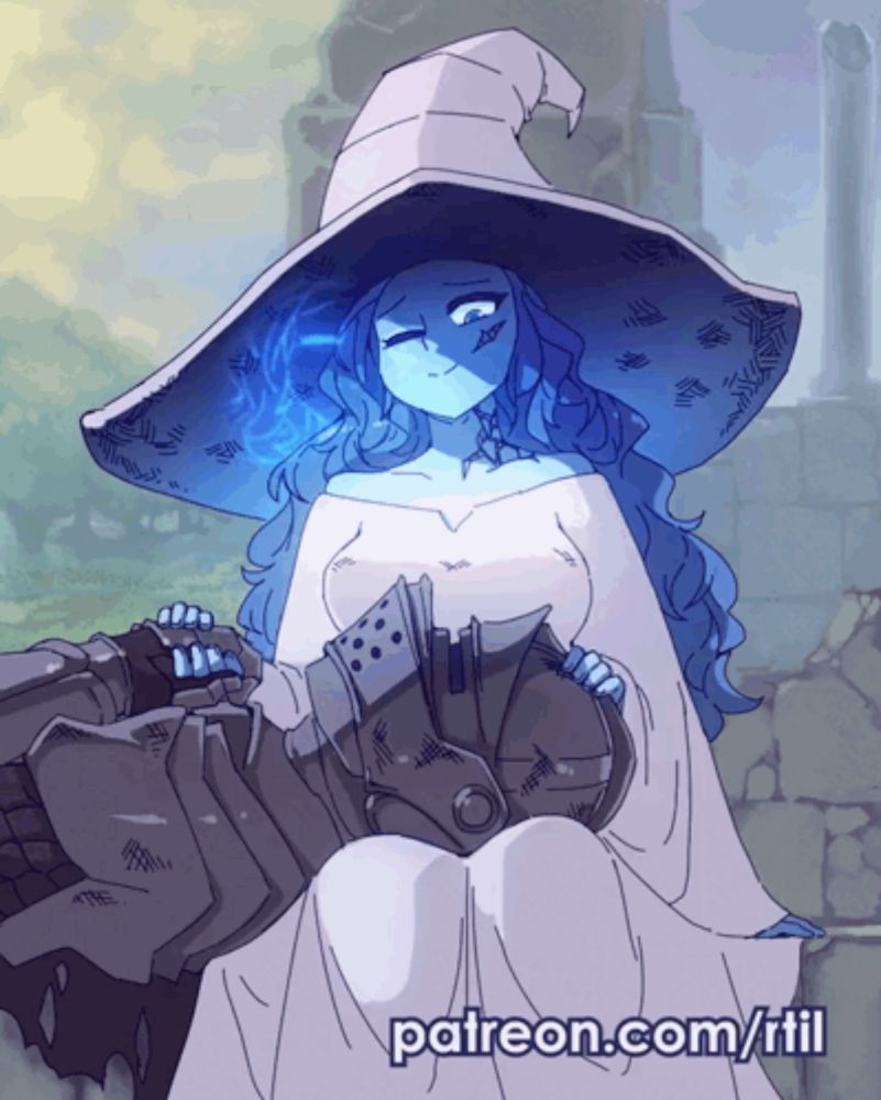 a drawing of a witch sitting next to a knight with the website patreon.com/rtil visible