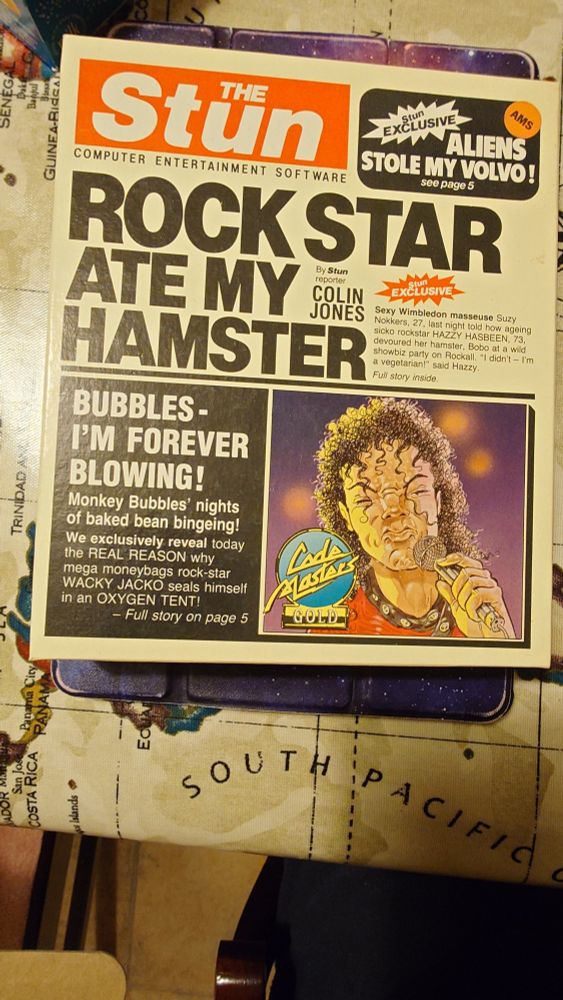 Box of the computer game "rock Star Ate my hamster" for the Amstrad 464