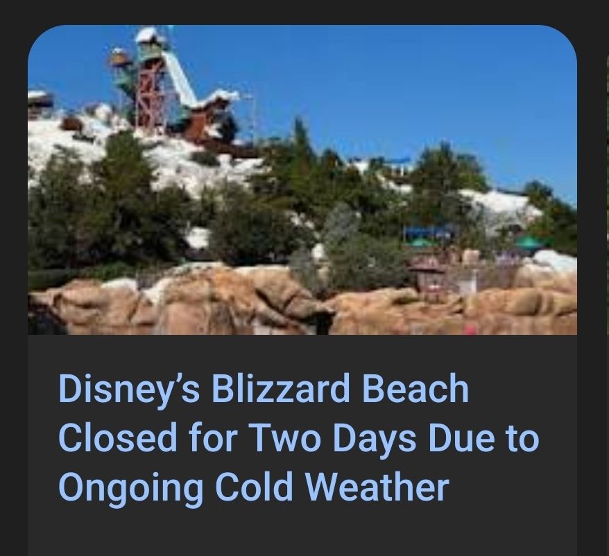 Disney's Blizzard Beach Closed for Two Days Due to Ongoing Cold Weather.