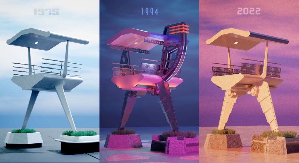 A triptych of Peopemover tracks from 1975, 1994 and 2022.