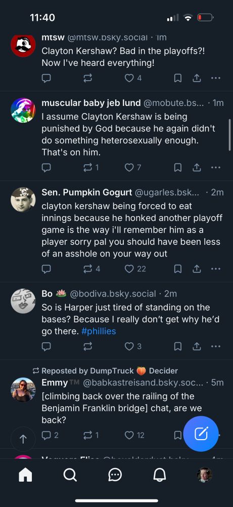 A screenshot of my TL with 5 posts, all about the Phillies-Dodgers game 