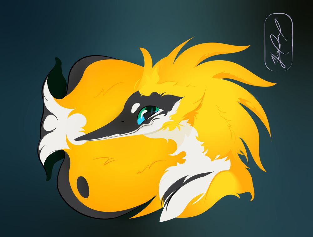 Bust of RoniDragon's original character, SwiftTail, a yellow furry modelled off a Butterfly fish, a tropical fish.