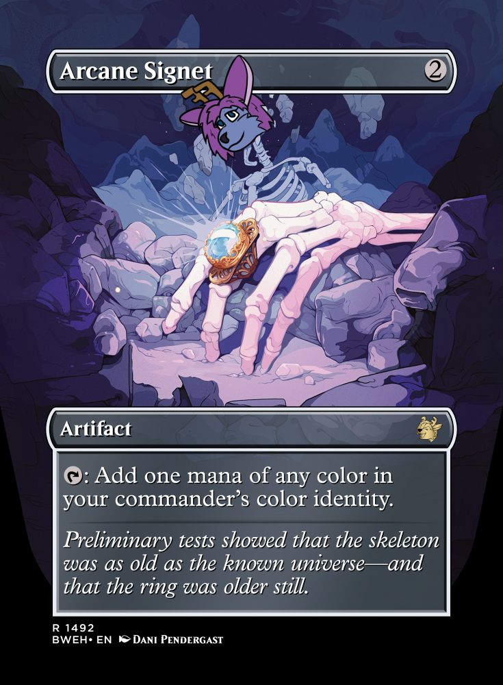 A proxy of the magic card Arcane Signet, edited to have my fursona in the card art