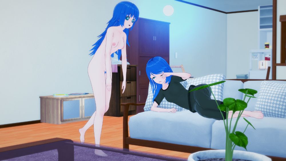 Luna following a floating light with Lilly rubbing her eyes. (Nude Ver.)