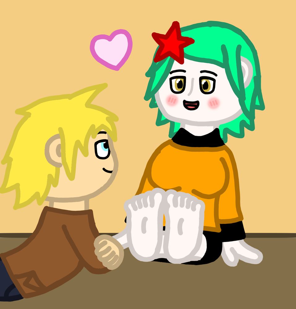 Zinna teasing Milo with her feet.