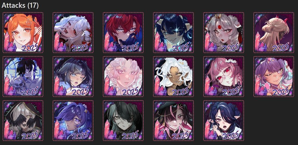screenshot of the gallery of the user's artfight attacks, counting 17 in total