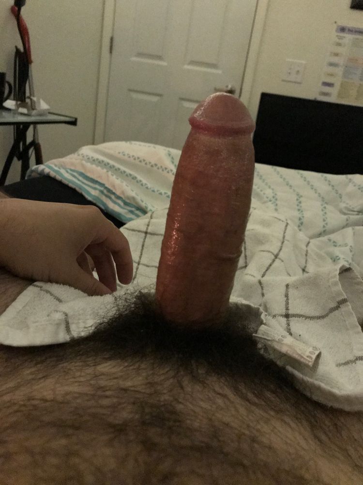 My erect cock shiny from lube