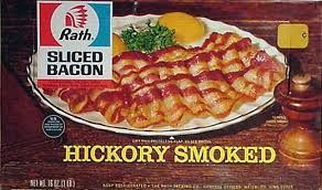 Image of a package of hickory spoked sliced bacon, made by Rath