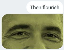 obama’s eyes with a text bubble above that says “then flourish” 