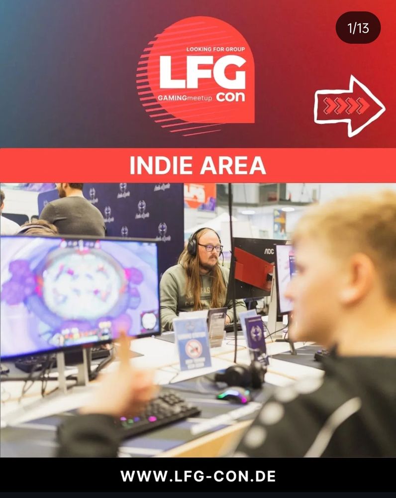 Graphic promoting the indie area at LFG-con in Hof