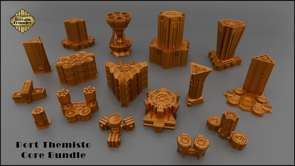 3d Renders of art deco buildings designed for miniatue wargames.