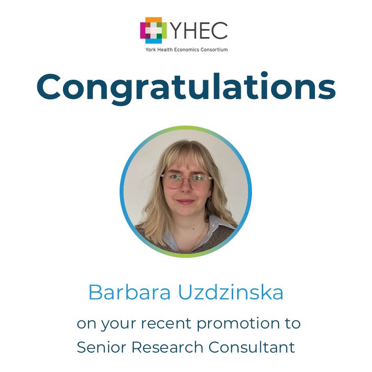 The YHEC logo appears along with a photo of Barbara Uzdzinska with the wording "Congratulations to Barbara Uzdzinska on your recent promotion to Senior Research Consultant"