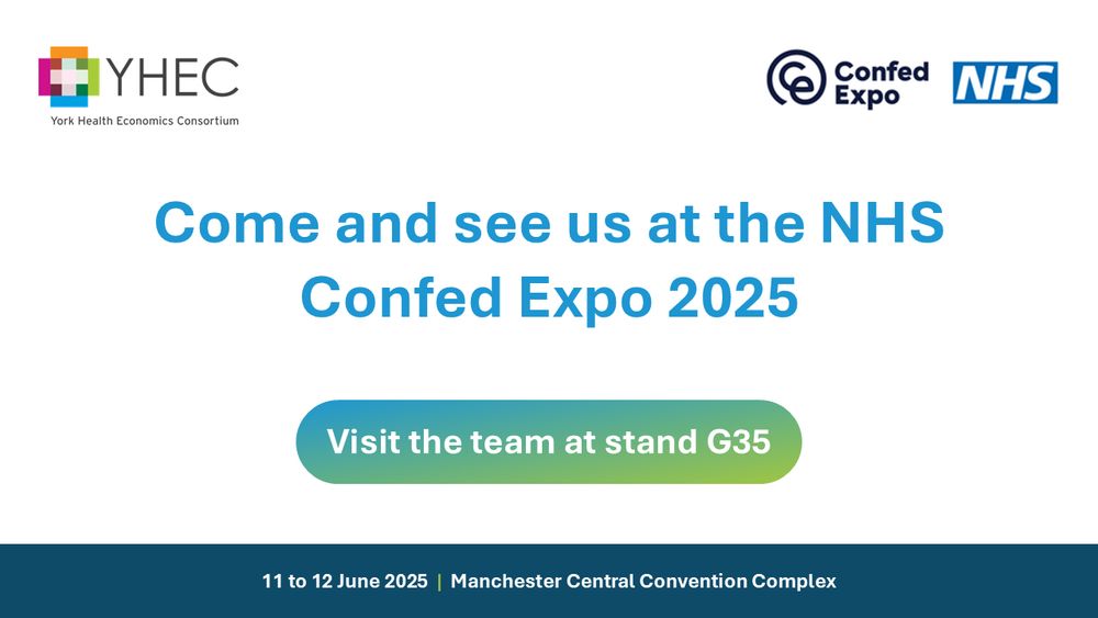 The YHEC logo, NHS logo and Confed Expo logos are in the top corners. The text reads:
"Come and see us at the NHS Confed Expo 2025. Visit the team at stand G35. 11 to 12 June 2025, Manchester Central Convention Complex"