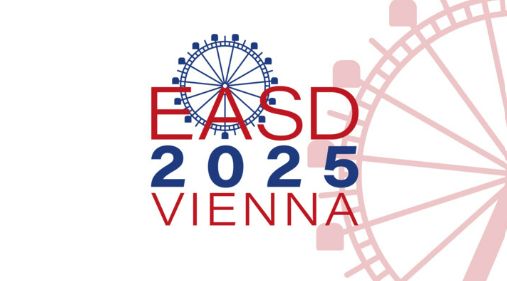 Graphic advertising the EASD Annual Meeting. It shows red and blue ferris wheels with the text "EASD 2025, Vienna" in blue and white.