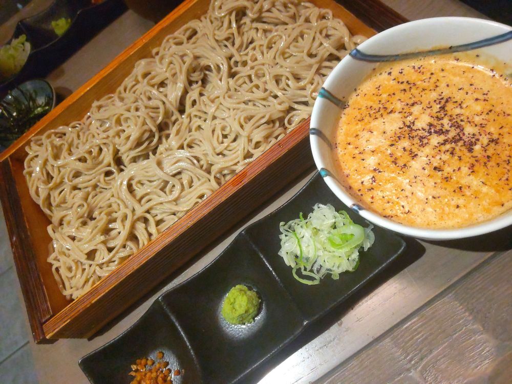 Cold soba noodles with (I forget the name) some kind of ground up sticky potato with tsuyu as dipping sauce