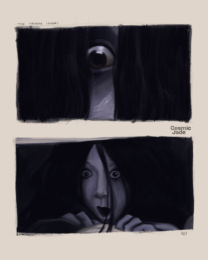 digital art of 2 screen caps from the film The Grudge
