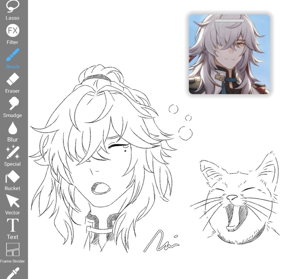 honkai star rail character jing yuan and a cat yawning