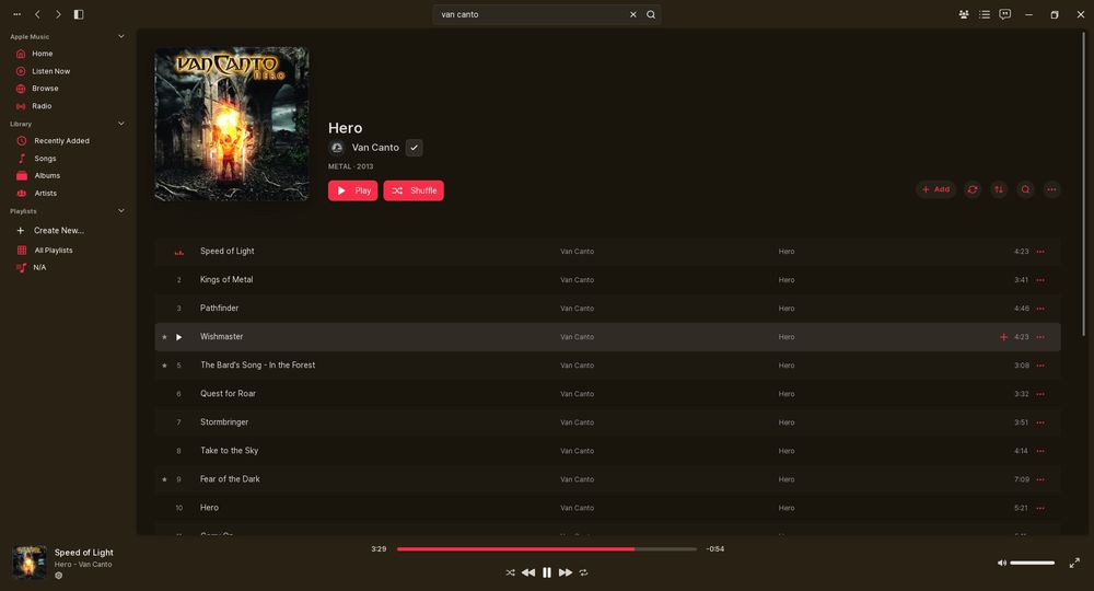 Screenshot showing the Album Hero by Van Canto.