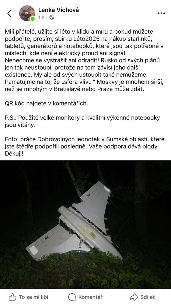 Dneska budu místo sobotního samožerskýho okýnka sdílet s Lenka Víchová prosbu o podporu ❤️🙏. Lenka už naUA dovezla spoustu pomoci, jezdí tam prakticky nepřetržitě a já za ni můžu dát ruku do ohně. 
Zvažte to, prosím, uděláte mi radost ❤️