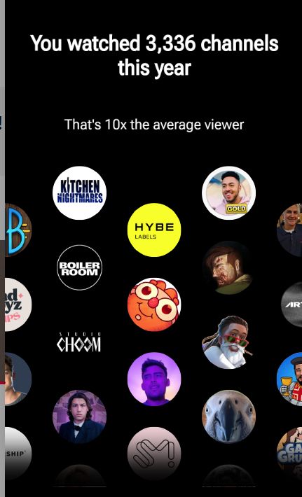 screenshot of pandy's youtube recap that indicates that she has watched over 3000 different channels this year