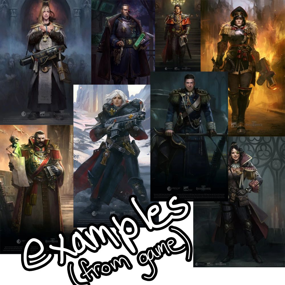 collage of various character portraits from the video game Warhammer 40k: Rogue Trader