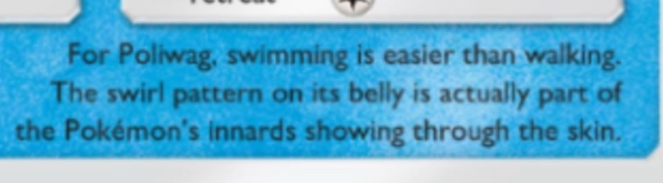 Detail of the card, explaining that poliwag’s spiral pattern is actually its guts visible through its skin 