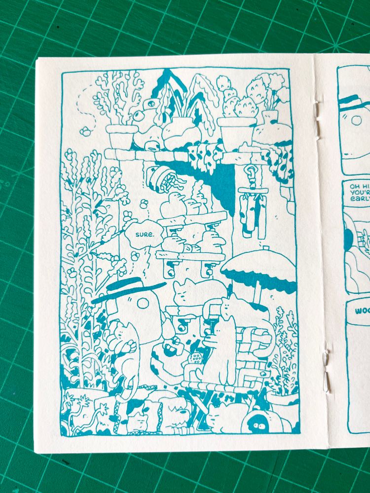 Comic page featuring a robot in his garden, surrounded by animals 