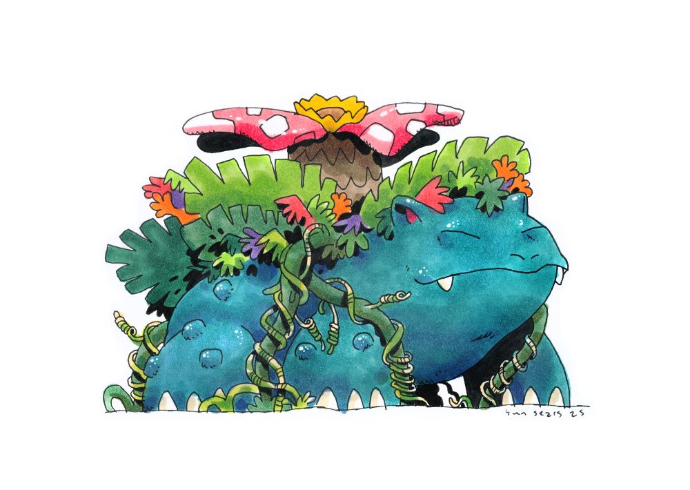 pen and copic marker drawing of Venusaur