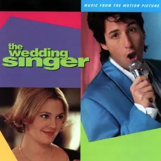 The cover of "The Wedding Singer" soundtrack featuring stills of Adam Sandler and Drew Barrymore