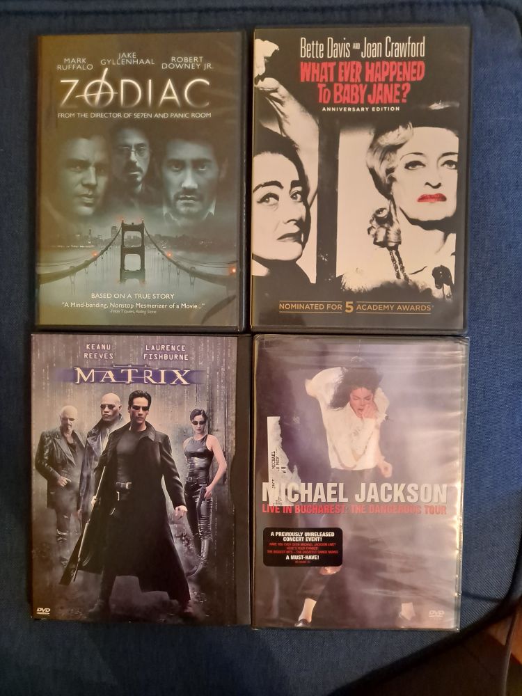 Zodiac, what ever happened to baby Jane, the matrix, Michael Jackson: live in bucharest: the dangerous tour