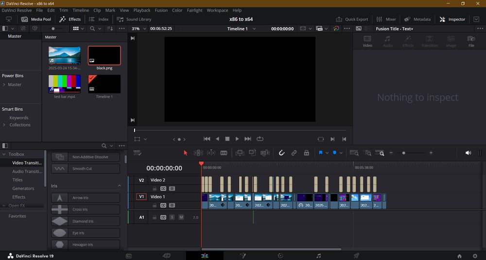 A DaVinci Resolve window showing editing progress on the Windows x86 to x64 video remake