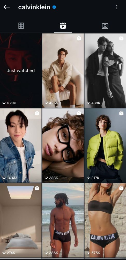 CK's Instagram posts.  JK's have millions of views and the rest have a few hundred thousand 