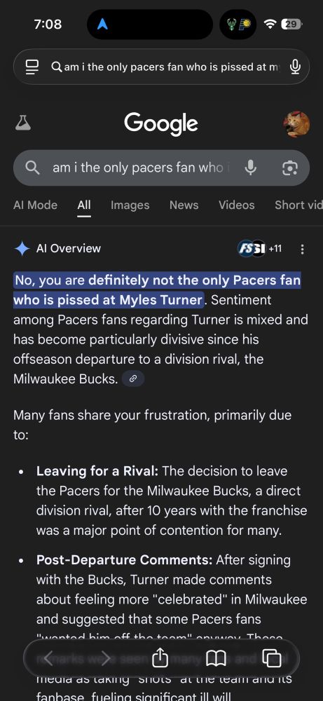 Google AI Overview: No, you are definitely not the only Pacers fan who is pissed at Myles Turner.