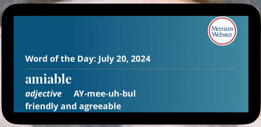 Word of the day widget, definition of “amiable”